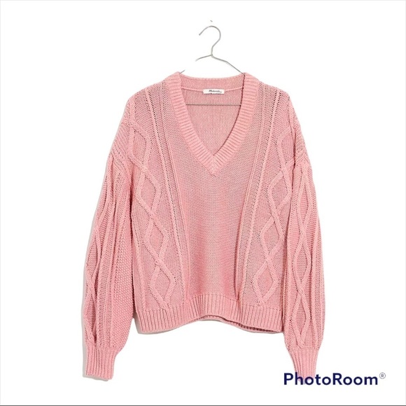 MADEWELL Blush Pink Augustus Cable Knit Cotton Pullover Sweater Size Small - Picture 5 of 10